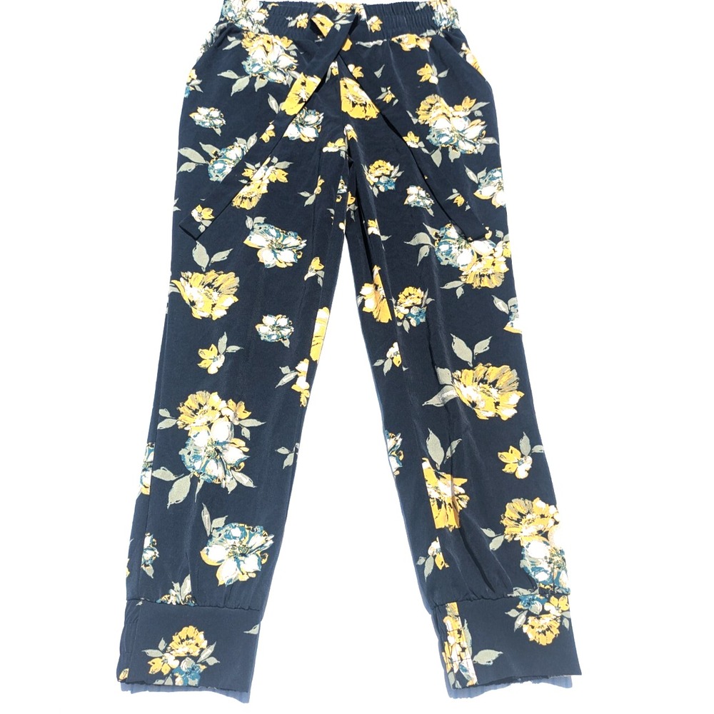 One by Chapter One Dress Pants Womens XS Navy Floral Tie Belt Pockets